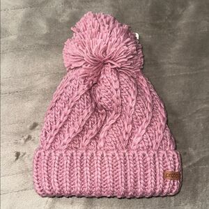 ASOS x Protest Paisley 21 Pink Tulip Diagonal Knit Pom Pom Lined Beanie Hat